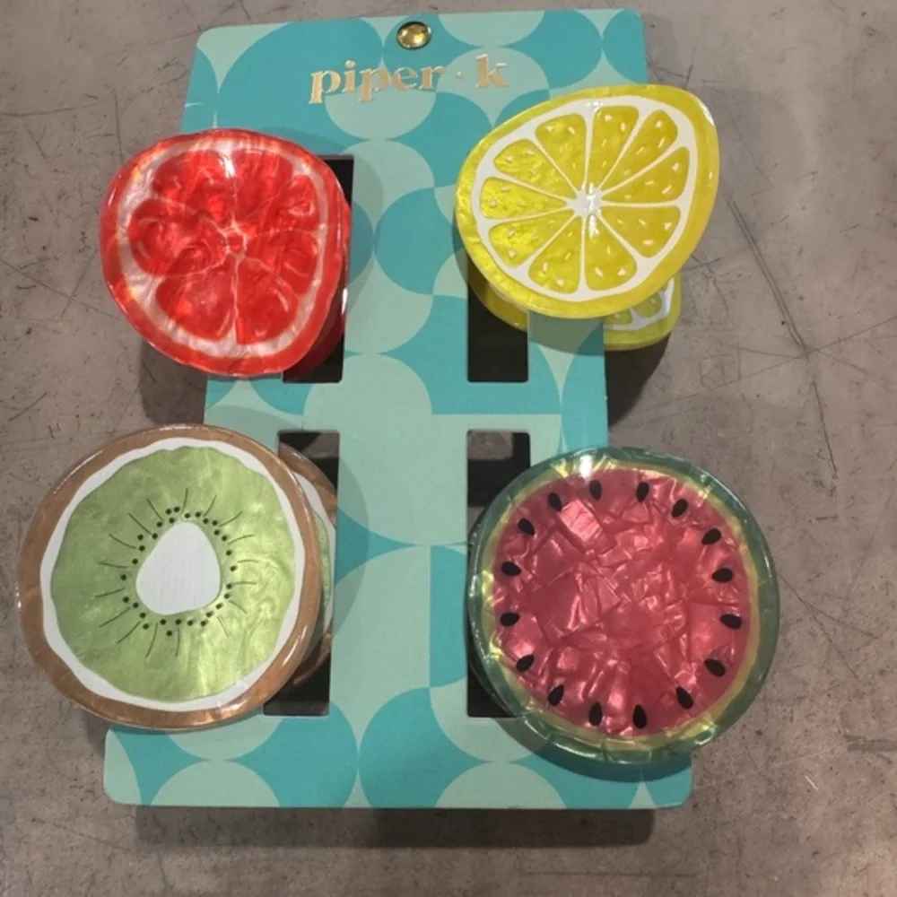 Piper K set of 4 Fruit-Themed Hair Clips- cute comfy pretty and practical 🍉 🍊🍋🥝